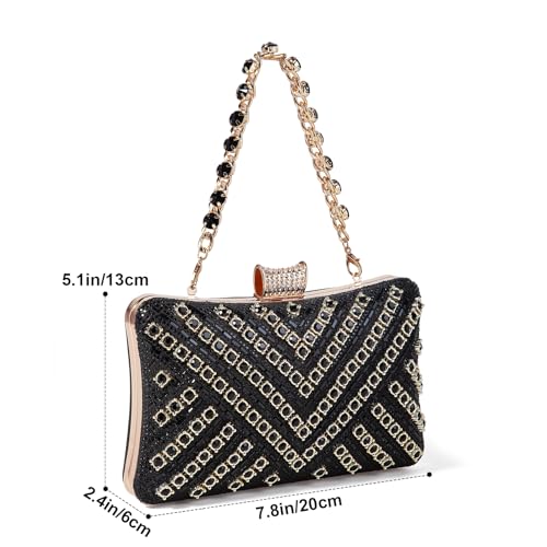 Image of Women Sparkly Rhinestone Clutch with Chains, Glitter Evening Handbag Purse Shoulder Bag for Wedding Party Prom