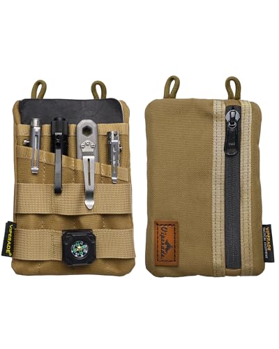 VIPERADE VE4 Tool Pouch, Nylon Pocket Organizer with 2 Pockets and 4 Small Tool Storage EDC Gears, Best Gift to Keep Organized, Hold Your Flashlight/Pocket Knife, Tactical Pen, Notebook (Tan)