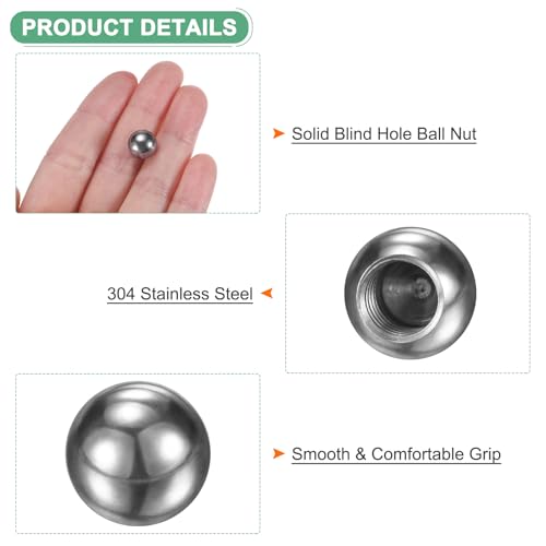 M METERXITY 6 Stück Gewindekugelmuttern, M6x10mm 304 Edelstahl weibliche Gewindekugelmutterkappe für Beleuchtungskörper/Maschinen/DIY, runde solide Schraubenkappe [Silber]