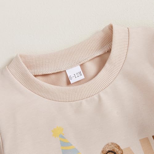 Baby Boy First Birthday Outfit Long Sleeve One Year Birthday Sweatshirt and Pants Sets Cake Smash Outfit 2Pcs4