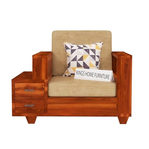 Image of KINGS HOME FURNITURE Sheesham Wood 5 Seater Sofa Set with 2 Drawer Storage | 3+1+1 Wooden Sofa Set Furniture for Living Room Home Office (3+1+1 Seater,Honey Finish)