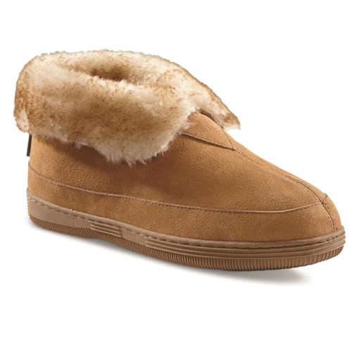 Guide Gear Women’s Suede Wool Roll Bootie Slippers, Warm Cozy Furry Indoor Outdoor Ladies House Shoes