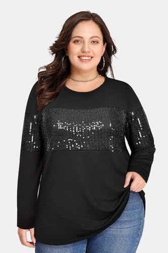Image of CARCOS Plus Size Tops for Women Color Block Flower /Striped /Camo Crew Neck Long Sleeve Tee Shirt