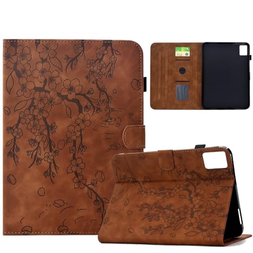 Housse rabat Lenovo Tab K11 Gen 2 marron au cuir floral élégant et fentes de rangement