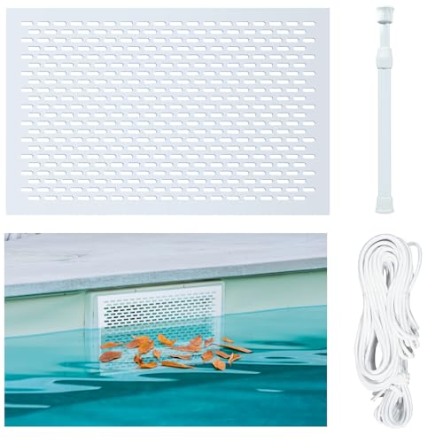 COZYDIG Pool Skimmer Guard Reusable Skimmer Shield for Inground Pool Leaf Catcher with Telescopic Pole & Elastic Rope Leaf Protection Debris Prevent Blockage(White-01)