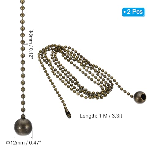 Image of PATIKIL 1M 3.3ft Ceiling Fan Pull Chain, 2 Pcs Beaded Pulls Cord Extender Ball Pendant for Fan Light Chandelier Table Lamp Pulling Switch, Bronze