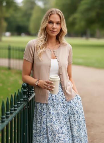 Image of GRACE KARIN Women Short Sleeve Cardigan, 2026 Summer Knitted Sweater Tops, Basic Crew Neck Crop Outfits