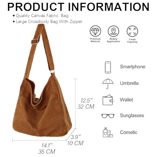 Image of KAMEILONG Canvas Crossbody Shoulder Bag Casual Hobo Bag Travel Tote Bag Messenger Bags Cute Large Purse for Women
