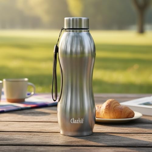 Image of Clazkit Platina Pro Classic Stainless Steel Water Bottle 1000ml |ISI Certified|Leakproof, Rust-Free, BPA-Free, Durable for College, Fridge, Sports, Gym, Yoga & Office - Easy to Clean & Reusable