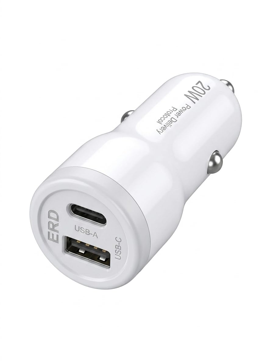 ERD 20W Car Charger with USB-C and USB-A Ports, Power Delivery Protocol, White-image-15
