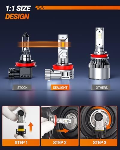SEALIGHT H11 H8 H9 LED Headlight Bulbs, 48000LM 900% Super Bright H11 LED Bulbs, 1:1 Mini Size Plug and Play, 6500K Cool White Halogen Replacement, Pack of 2 - 2