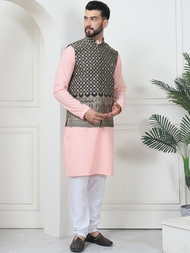Image of Sojanya (Since 1958 Men'S Silk Blend Kurta Pyjama & Nehru Jacket Combo