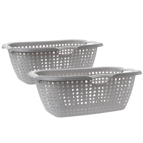 Sustania Wäschekörbe 2er Set - 60x40x24cm Kunststoff Wäschewanne Grau mit Belüftungslöchern und Ergonomischen Griffen, Made in EU