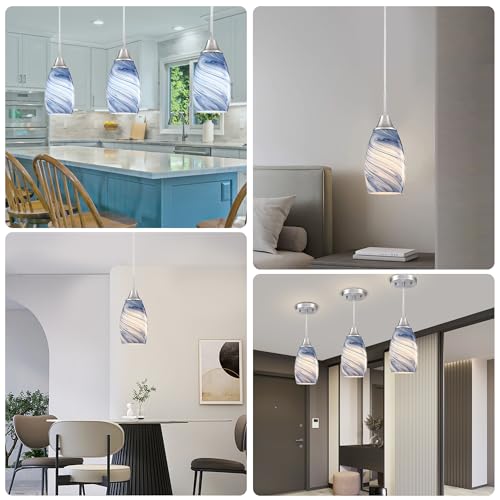 Image of Viinew Mini Glass Pendant Light,1-Pack Blue Marble Glass Pendant Lights