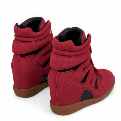 Image of Dsevht Hidden Wedge Sneakers for Women High Top Fashion Sneaker Suede High Heel Platform Tennis Triple Strappy Band Casual Vintage Dressy Comfy Campus Trendy Retro Sneaker