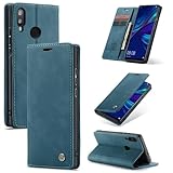 SLWYF Handyhülle für Huawei P smart 2019/nova Lite3 Hülle Premium Lederhülle Klappbar Flip Hülle Tasche Magnet Kartenfach Standfunktion Klapphülle Schutzhülle für Huawei P smart 2019, Blaugrün