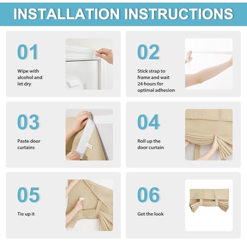 Image of RYB HOME French Door Curtains 84 inches Long - Privacy Blackout Window Curtains Tie up Blind for Patio Sliding Glass Door Living Room Bedroom, W 34 x L 84 inch, Beige, 1 Panel