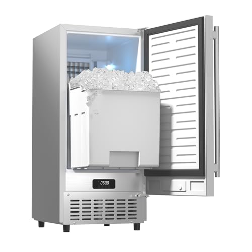 Coolski 15” Under Counter Ice Maker Machine, 85 Lbs/Day, 30 LBS Storage Bin, Auto-Cleaning, Built-in Freestanding Commercial Ice Maker for Outdoor Home Bar Restaurant