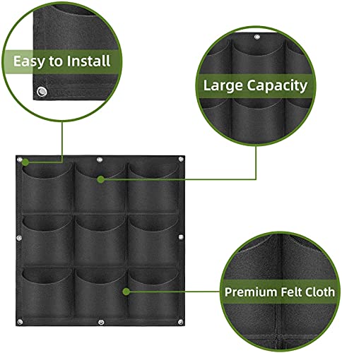 Whatwears Hanging Planter Bags, 9 Pocket Hanging Vertical Wall Planter Planting Grow Bags Outdoor Indoor Gardening Vertical Greening Flower Container, Planting Bags Storage Bags（Black） #TOP3