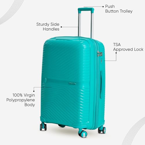 Image of Medium 61cm Trolleu Bag Polypropylene 360 Degree 8 Wheel | for Travel Hard Case Luggage, Lightweight with Combination Lock & Robust Trolley with 3 Yrs Warranty (Teal Blue)