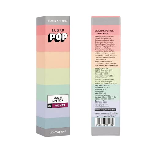 Image of SUGAR POP Liquid Lipstick - 03 Fuchsia (Fuchsia Pink) - 2.5 ml - Velvet Matte Texture, Non-drying Formula, Transfer Proof, Long Lasting, Rich Hydrating Pigment | All Day Wear Lipstick for Women