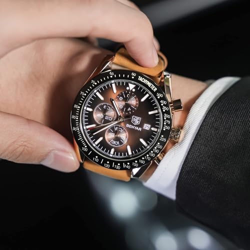 by BENYAR Men's Analogue Quartz Chronograph Waterproof Luminous Date Watch Men's Casual Business Dress Watches for Men Classic Elegant Gift