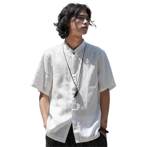 T-shirt homme vintage lin col mao haut manches courtes respirant