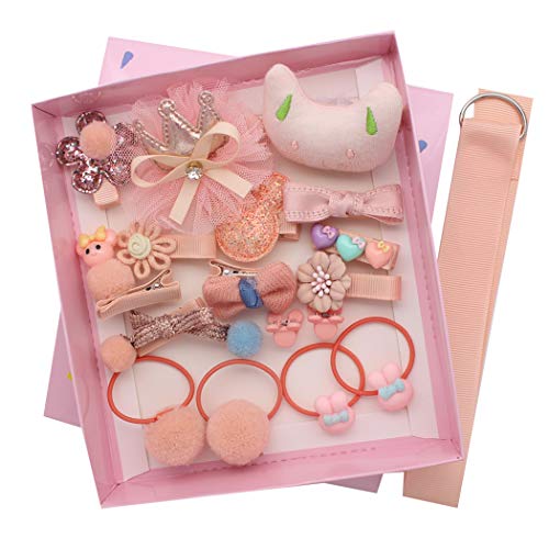 Sipliv 18 PCs bébé filles cheveux accessoires ensemble-pinces à cheveux, élastiques à cheveux, boucles pour les cheveux, pinces à griffes, sangle de rangement et coffret cadeau, rose clair Cover