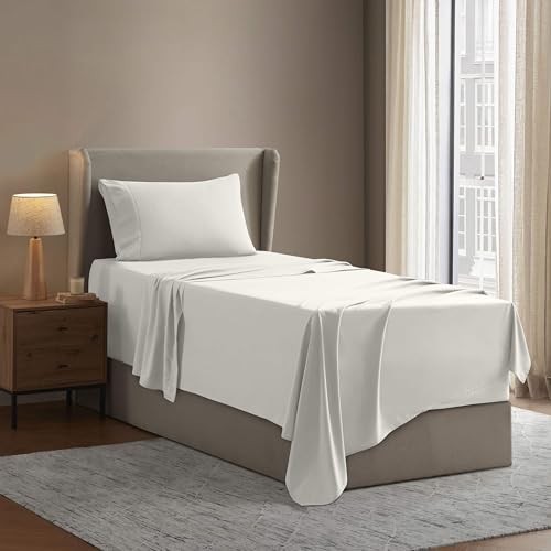 Image of Nestl Twin Bed Sheet Set - Off White - 3-Piece Deep Pocket | Instantly Soft, Night-One Ready (No Wash Required). Fits 16-Inch Deep Pockets, 360-Degree Elastic Grip
