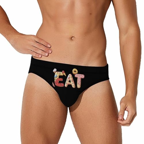 EAT Foodie Printed Swim Briefs for Men Sexy Bikini Swimwear Elastic Beach Trunks Bathing Suit