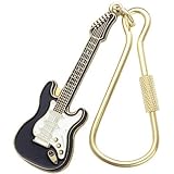 Alberts Gifts Music Black Electric Guitar Keychain/Black & Gold Guitar Keychain with Screw Lock Clip