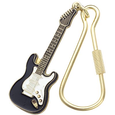 Alberts Gifts Music Black Electric Guitar Keychain/Black & Gold Guitar Keychain with Screw Lock Clip