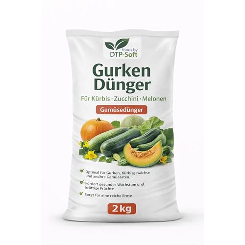DTP-SOFT Gurkendünger 2kg - Zucchini Kürbis und Melonen Dünger - Gemüsedünger für Gurken Kürbisgewächse und Gemüsepflanzen für kräftige Pflanzen gesundes Wachstum und aromatische Früchte - für Ge