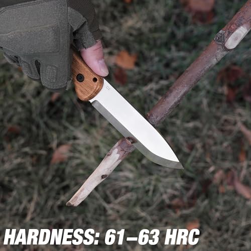 FLISSA 9\" Fixed Blade Knife, D2 Steel Hunting Knife for Camping, Outdoor, Bushcraft and Survival, Wood Handle, Leather Sheath Included, Christmas Gifts for Husband, Father, Friend - Thumbnail 5