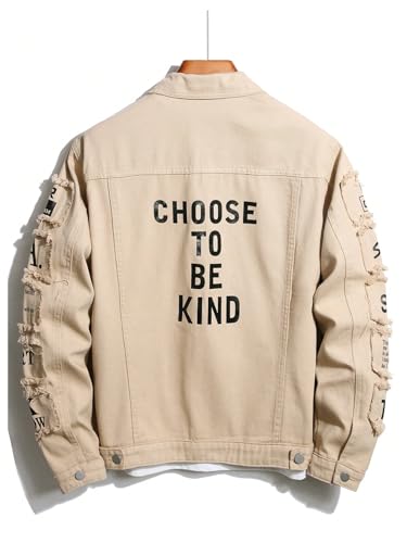 Image of SOLY HUX Men's Denim Jacket Letter Graphic Button Down Flap Pocket Long Sleeve Streetwear Jacket