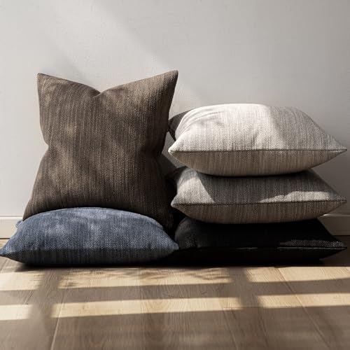 Image of Foindtower Set of 2 Decorative Textured Burlap Linen Throw Pillow Covers Farmhouse Boho Cushion Cover Solid Accent Pillowcase for Couch Sofa Bed Living Room Home Decor, 22x22 Inch,Chocolate
