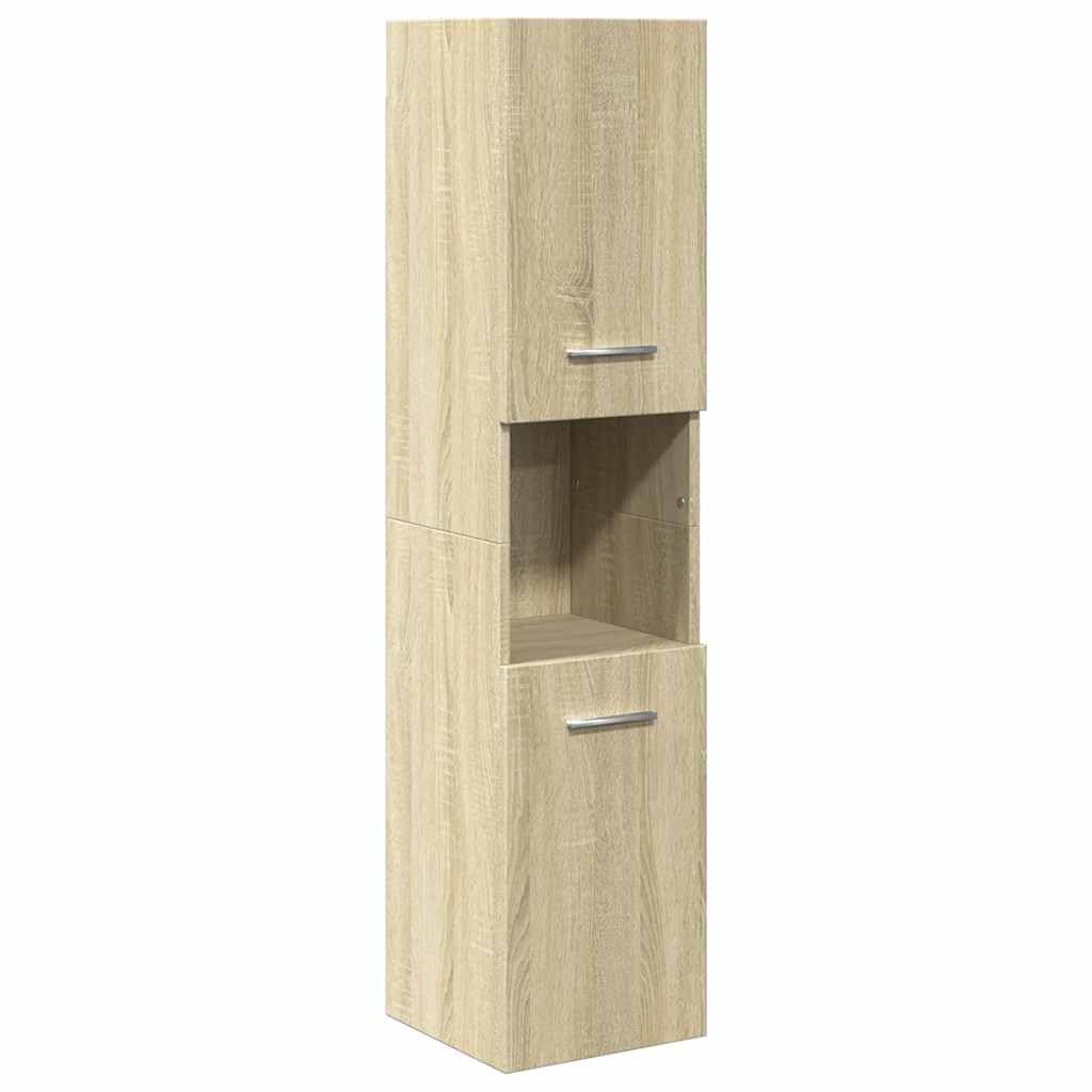 Armoire de salle de bain en chêne Sonoma - 30 x 30 x 130 cm - En bois avec 3 compartiments et 2 portes - Design moderne - Espace de rangement puissant pour petites et grandes salles de