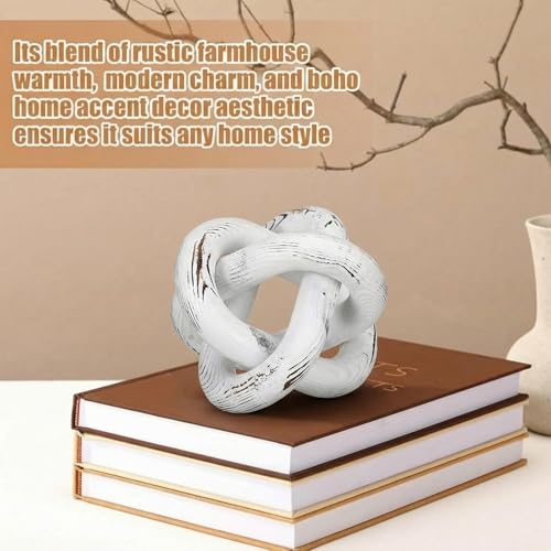 Image of Yalikop 3 Link Wood Knot Decor Rustic Home Decor Accents Hand Carved Coffee Table Decoration, Boho Chain Link Decoration, Modern Shelf, Rustic Objects for Home Living Room Bedroom(Retro White)