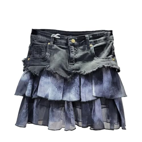 Women's Denim Contrasting Color High Waist American Street Loose A Word Short Denim Skirt