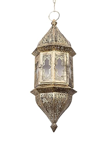 Image of Moroccan Glass & Steel Hanging Pendant Light Lamp Diwali Decoration for Home Decoration (Free Bulb)