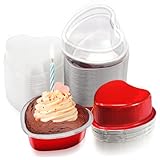 IKKAB 40 Sets heart shaped cake pans,mini cake pans with lids 100 ml/ 3.5 Ounces heart cake pan mini aluminum pans with lids,for Valentine Mother's Day Wedding Birthday Baking Supplies