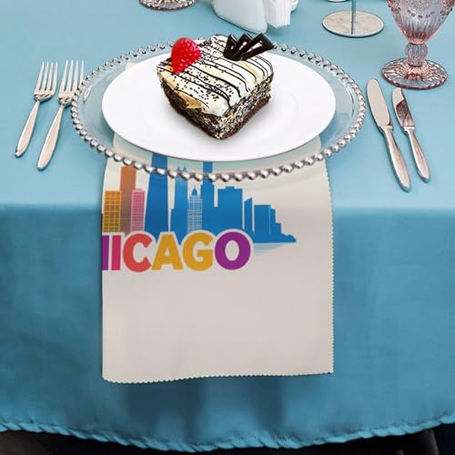 Servilletas de cocina cuadradas lavables con estampado de Chicago Skyline 5