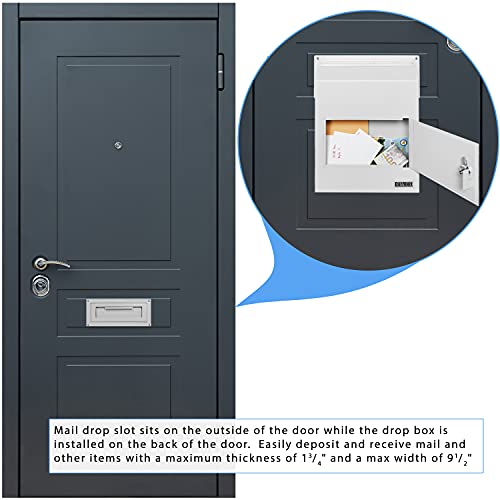 DuraBox Through-The-Door Locking Drop Box D500, Heavy Duty Steel Mailbox for Depositing Mail, Keys, Rent Payments, Checks - Door Mail Slot with Rear Access (Gray)