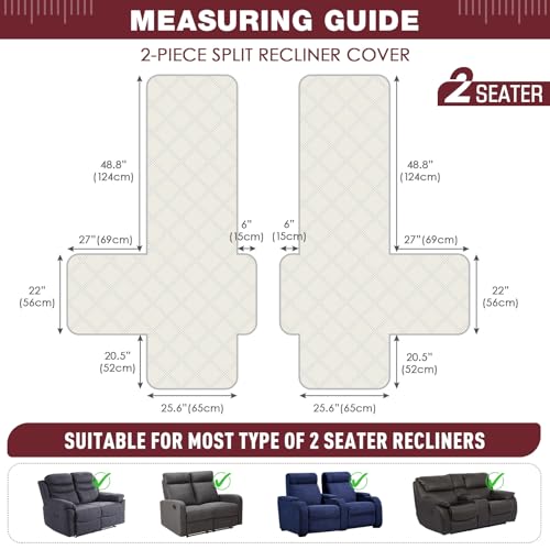 Image of TAOCOCO 100% Waterproof Loveseat Recliner Cover, Non Slip Split Loveseat Covers for Reclining Loveseat with Elastic Straps, Washable Recliner Chair /Furniture Protector for Pets(2 Seater, Wine)