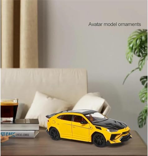 Image of 1:24 Lambos Urus Bison Mansory SUV Diecast Model - Alloy Body Pull Back Car with Light & Sound, Openable Doors - Collectible Vehicle Toy Gift for Kids & Car Enthusiasts (Yellow)