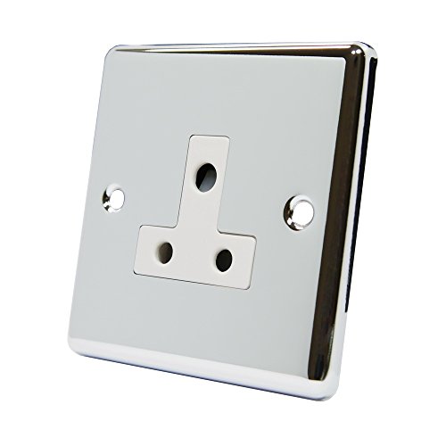 Polished Chrome Classical Round Pin 5 Amp Socket White Insert - 5 Amp 1 Gang Round Pin Unswitched Plug Socket