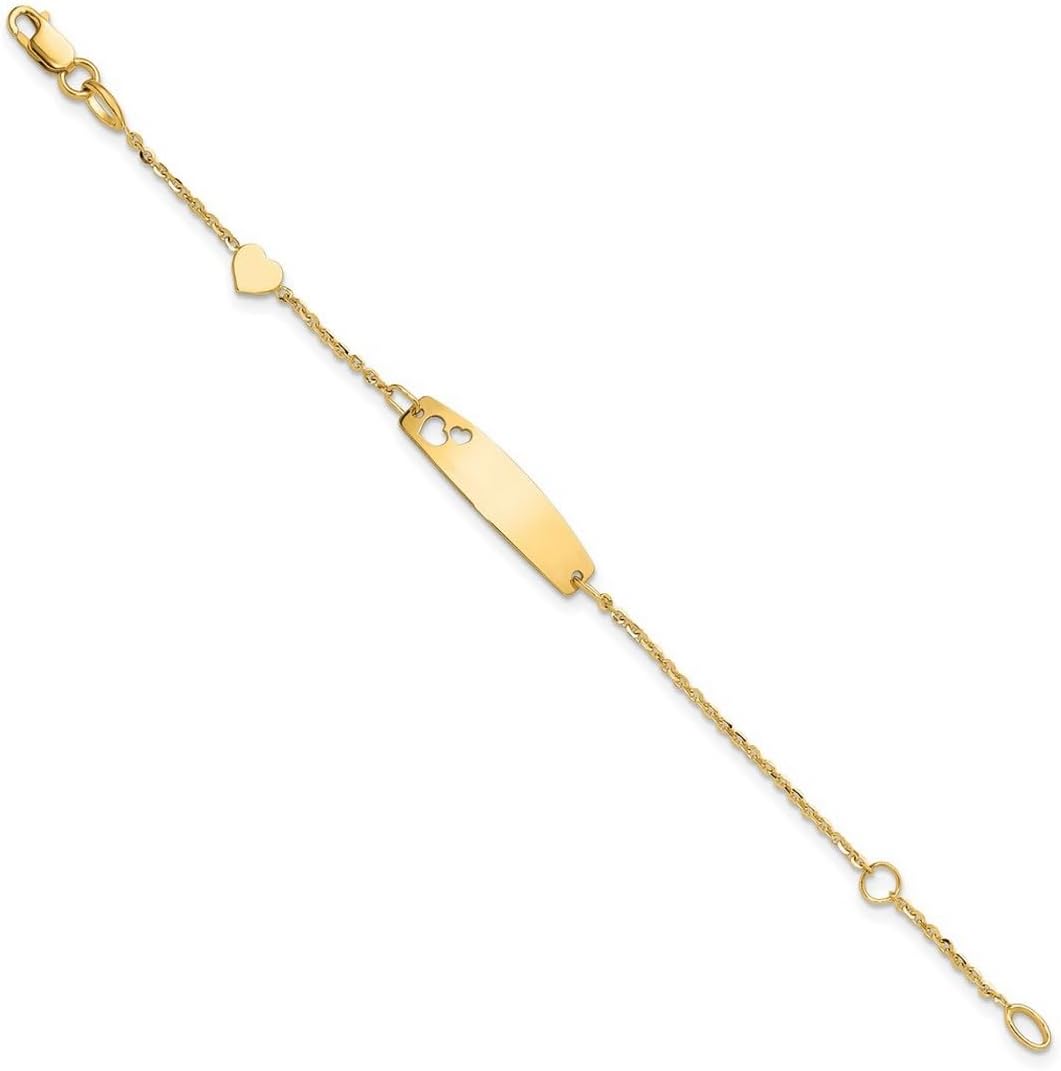 JewelryWeb 6mm 14k Solid Yellow Gold Polished Love Heart ID Bracelet 5.5 Inch Identification Bracelet - Image 3