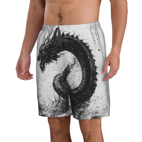 Mens Swim Trunks Board Shorts Quick Dry Shorts with Pockets - Asian Dragon Vintage2