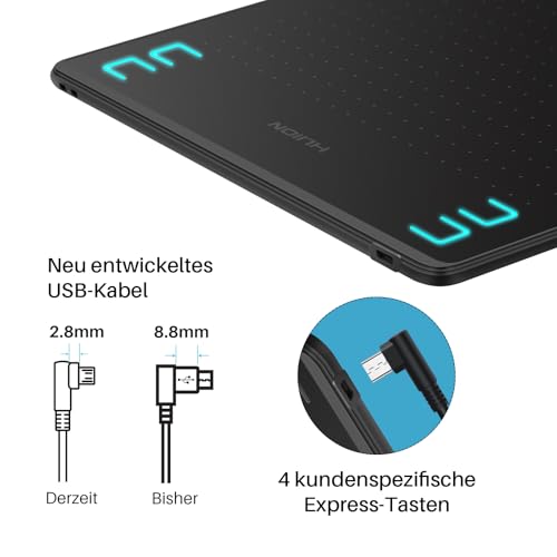 HUION HS64 Grafiktablett, 4 Express-Tasten, 8192 Druckempfindlicher Stift, 6,3 x 4 Zoll...
