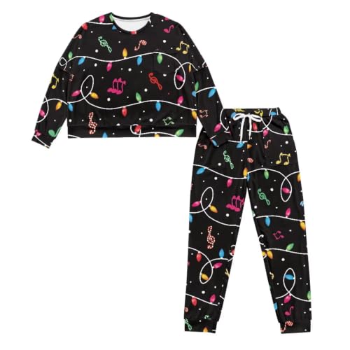 Image of Womens Lounge Set Long Sleeve Soft Pajama Sets | Casual 2 Piece Pj Outfit, Crewneck Sleepwear with Pockets, Adjustable Drawstring, Soft Comfy Fall Pajamas, Plus Size